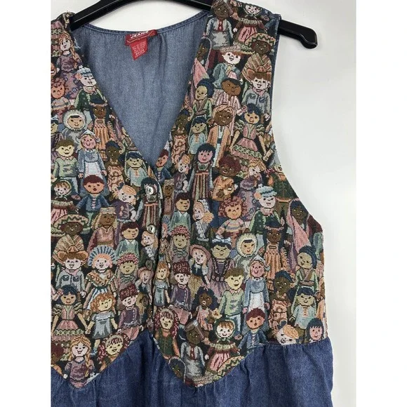 Vtg 90s Venezia Jeans Children Around The World Denim Maxi Dress Plus Size 22/24 - Picture 15 of 16